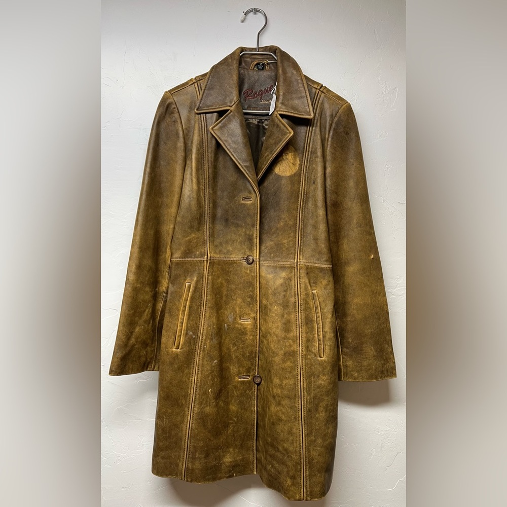 Rogue Brown Leather Jacket with buttons and side pockets